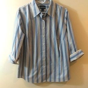 Westbound Blue and White Striped Button Down Blouse